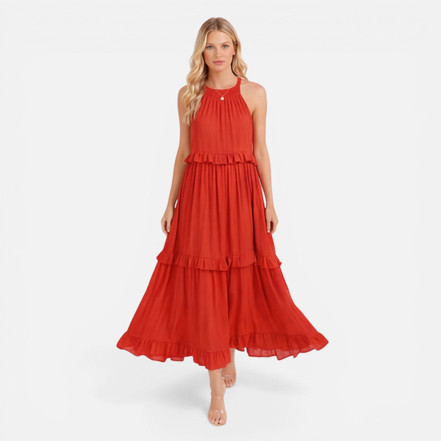 Women's Halter Neck Tiered Maxi Dress