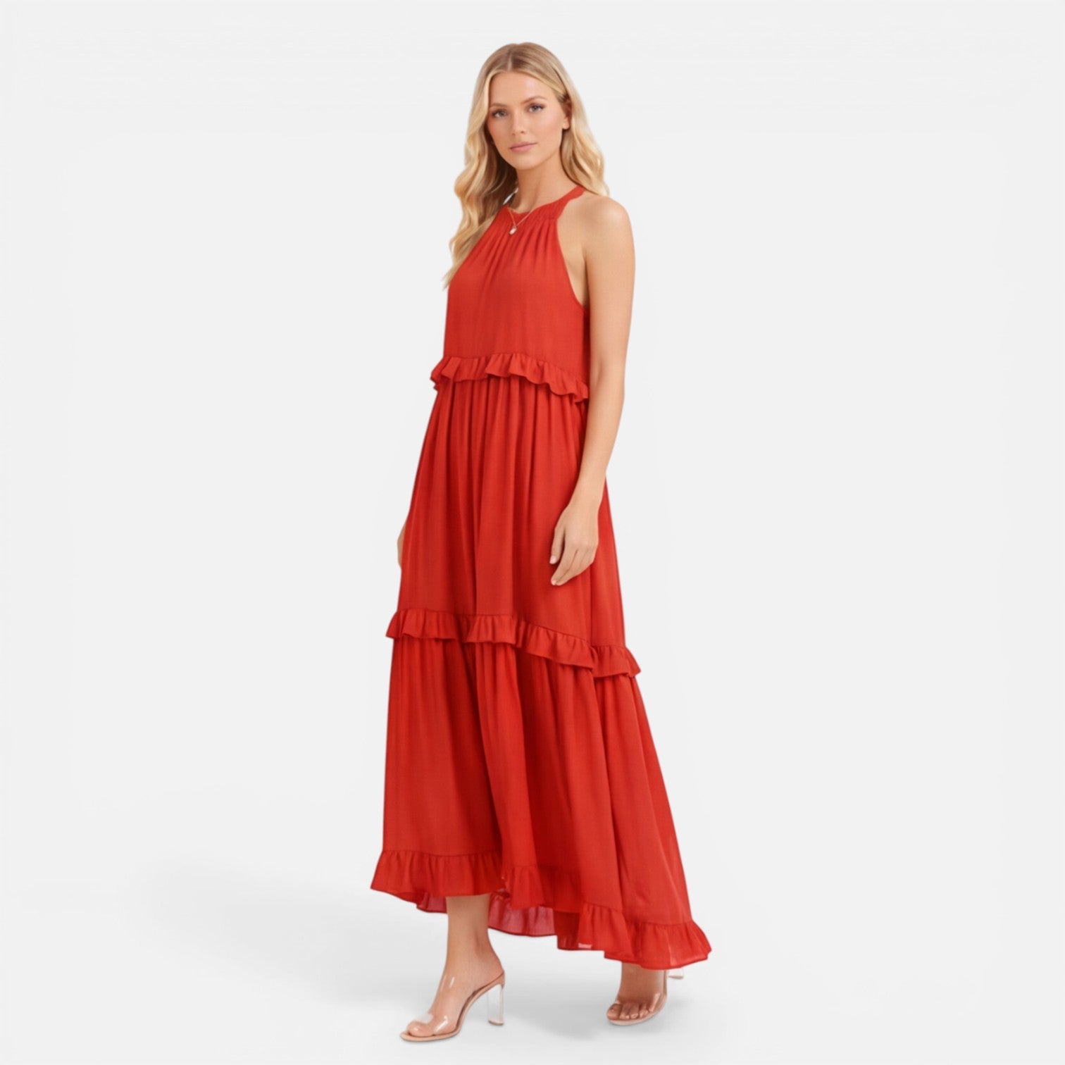 Women's Halter Neck Tiered Maxi Dress