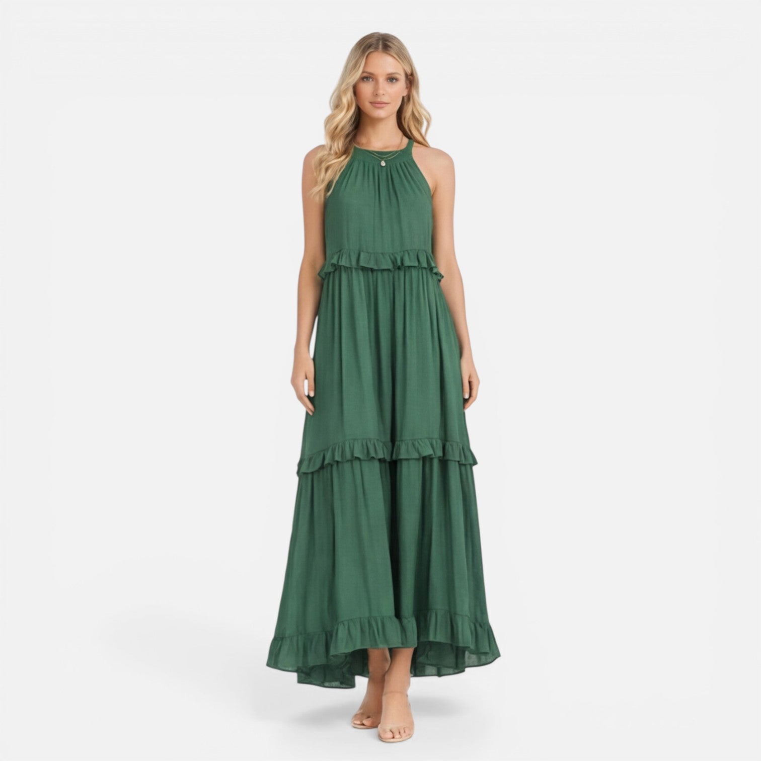 Women's Halter Neck Tiered Maxi Dress