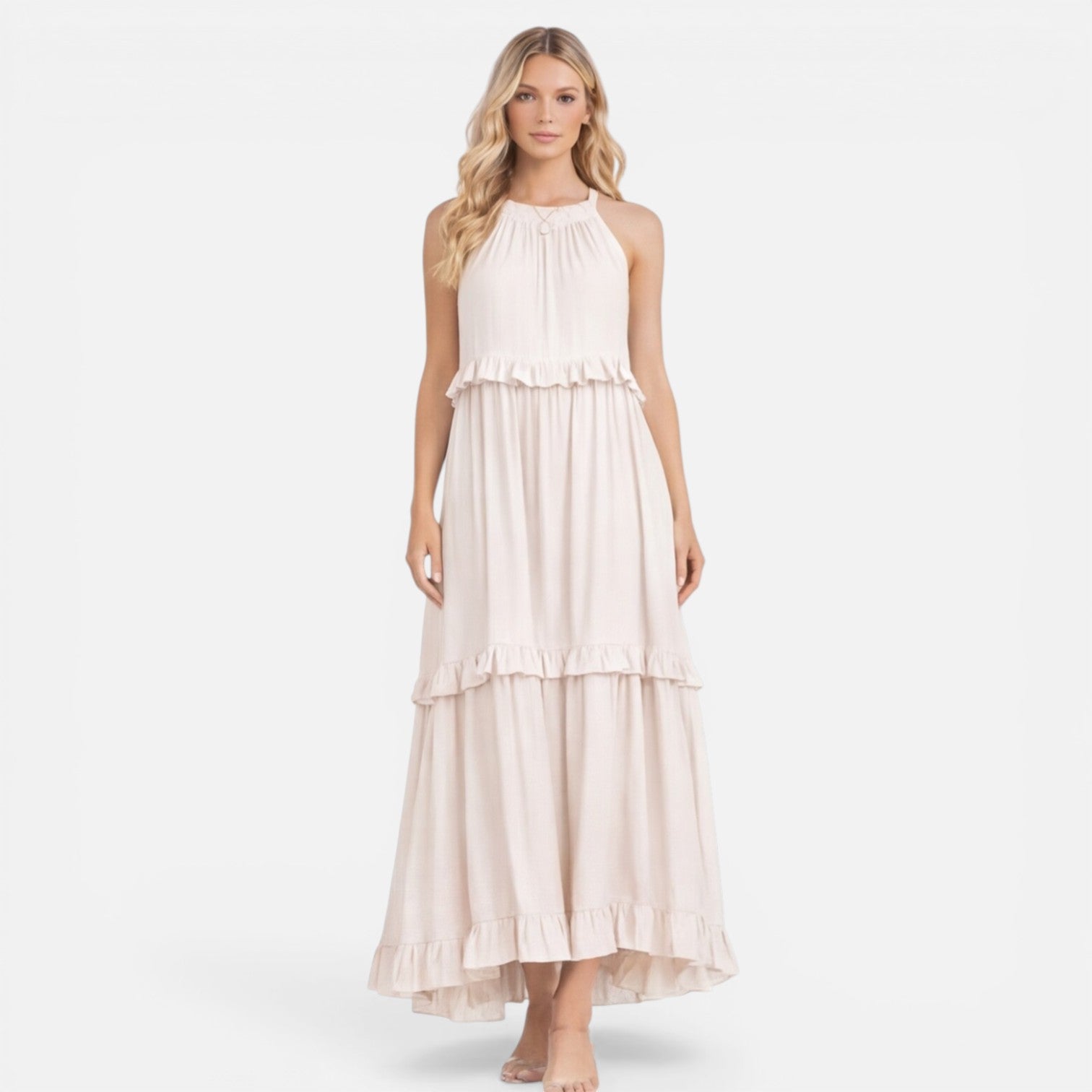 Women's Halter Neck Tiered Maxi Dress