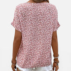 Women's Floral Button-Up Blouse Lightweight Short Sleeve Top