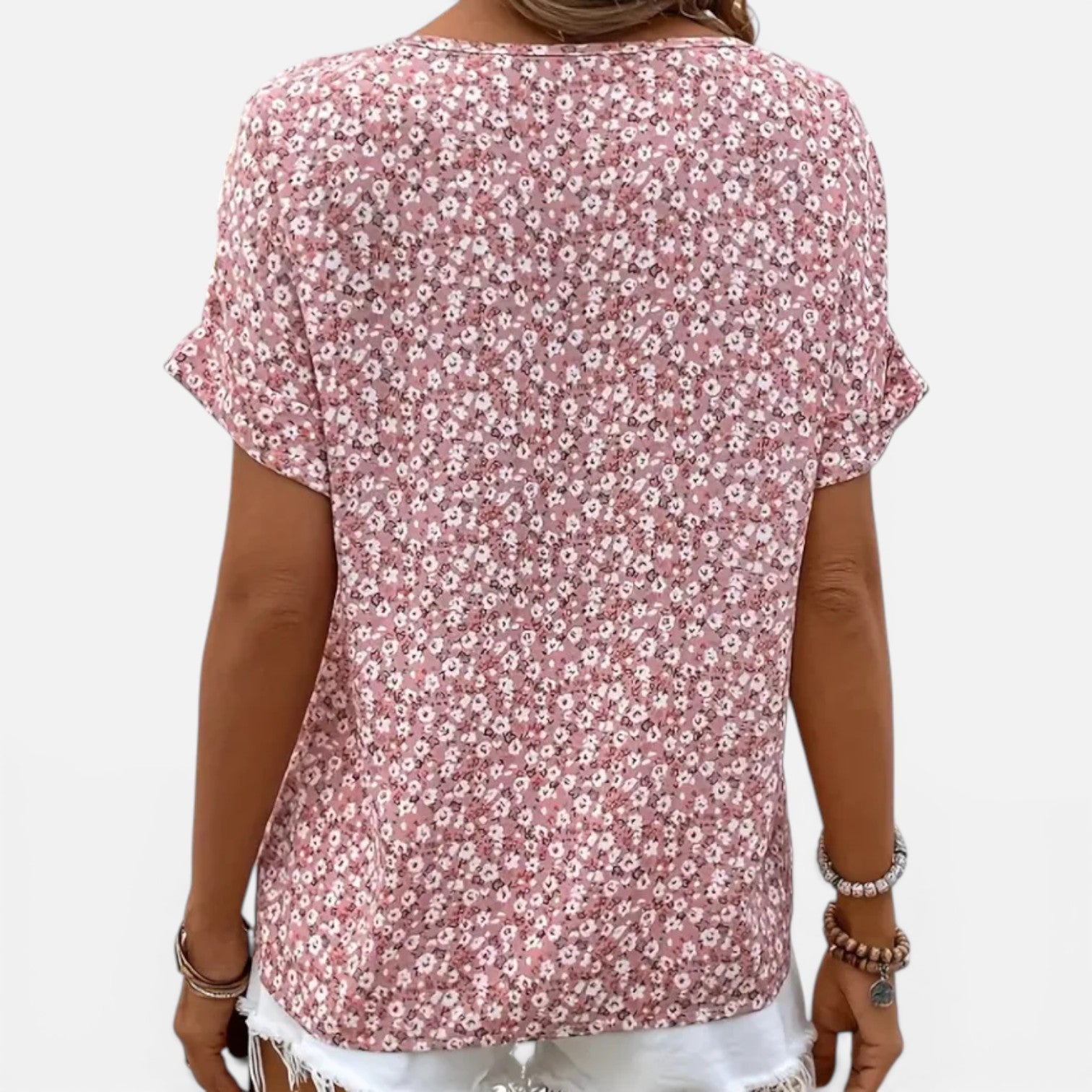 Women's Floral Button-Up Blouse Lightweight Short Sleeve Top