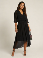 Women's Flowy Wrap Midi Dress with Tie Waist