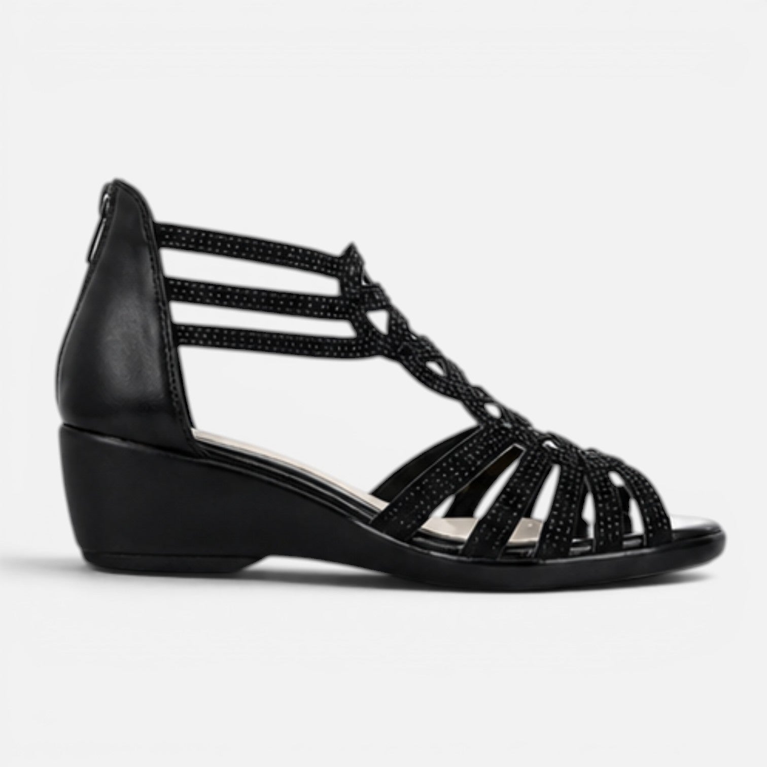 Women's Strappy Wedge Sandals with Rhinestone Detail