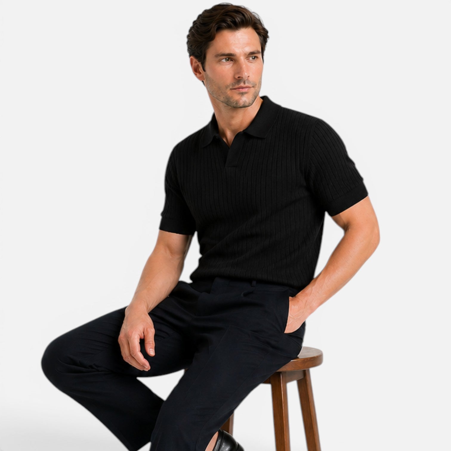 Maison Straver | Men’s Ribbed Knit Polo Shirt Slim Fit
