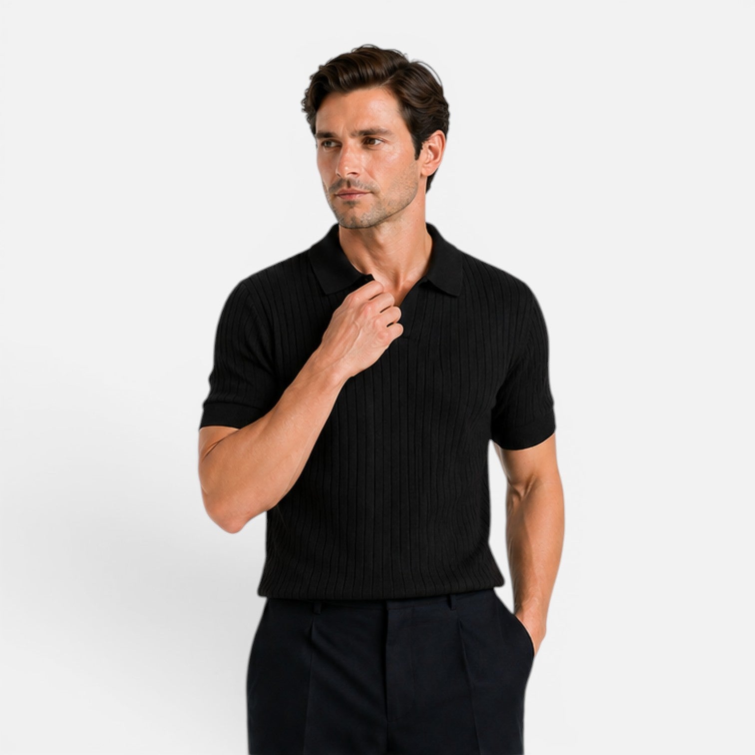 Maison Straver | Men’s Ribbed Knit Polo Shirt Slim Fit