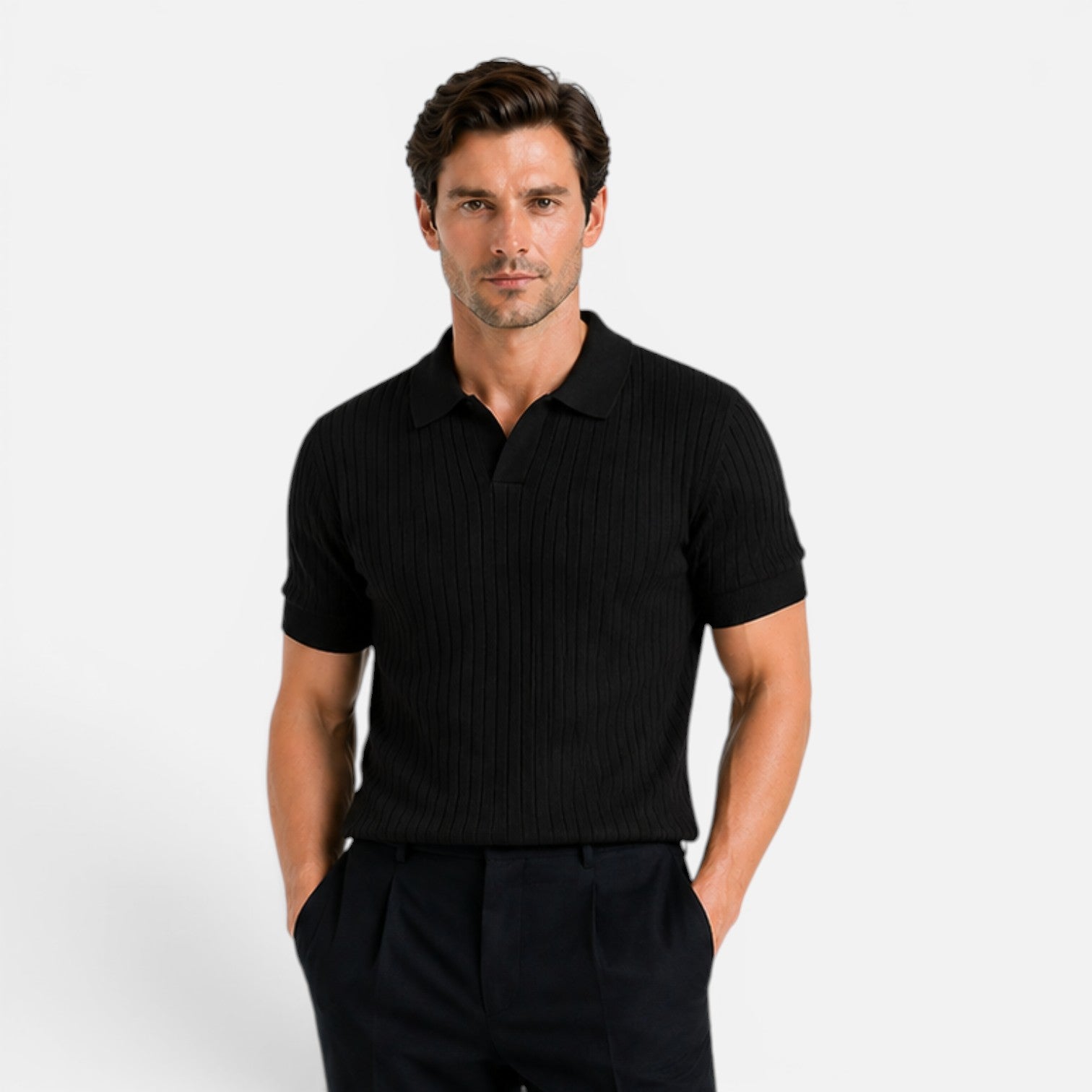 Maison Straver | Men’s Ribbed Knit Polo Shirt Slim Fit