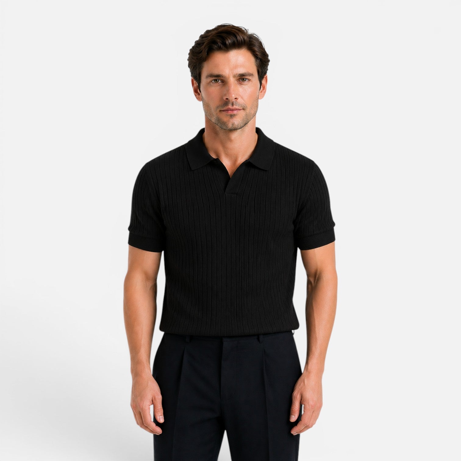 Maison Straver | Men’s Ribbed Knit Polo Shirt Slim Fit