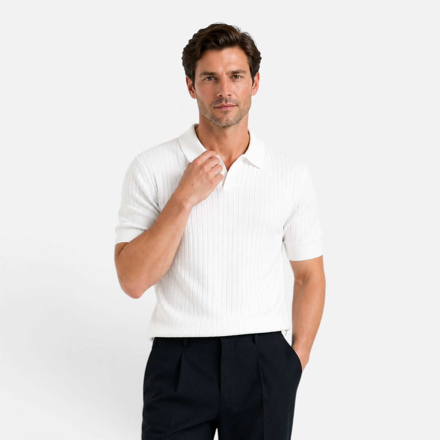 Maison Straver | Men’s Ribbed Knit Polo Shirt Slim Fit