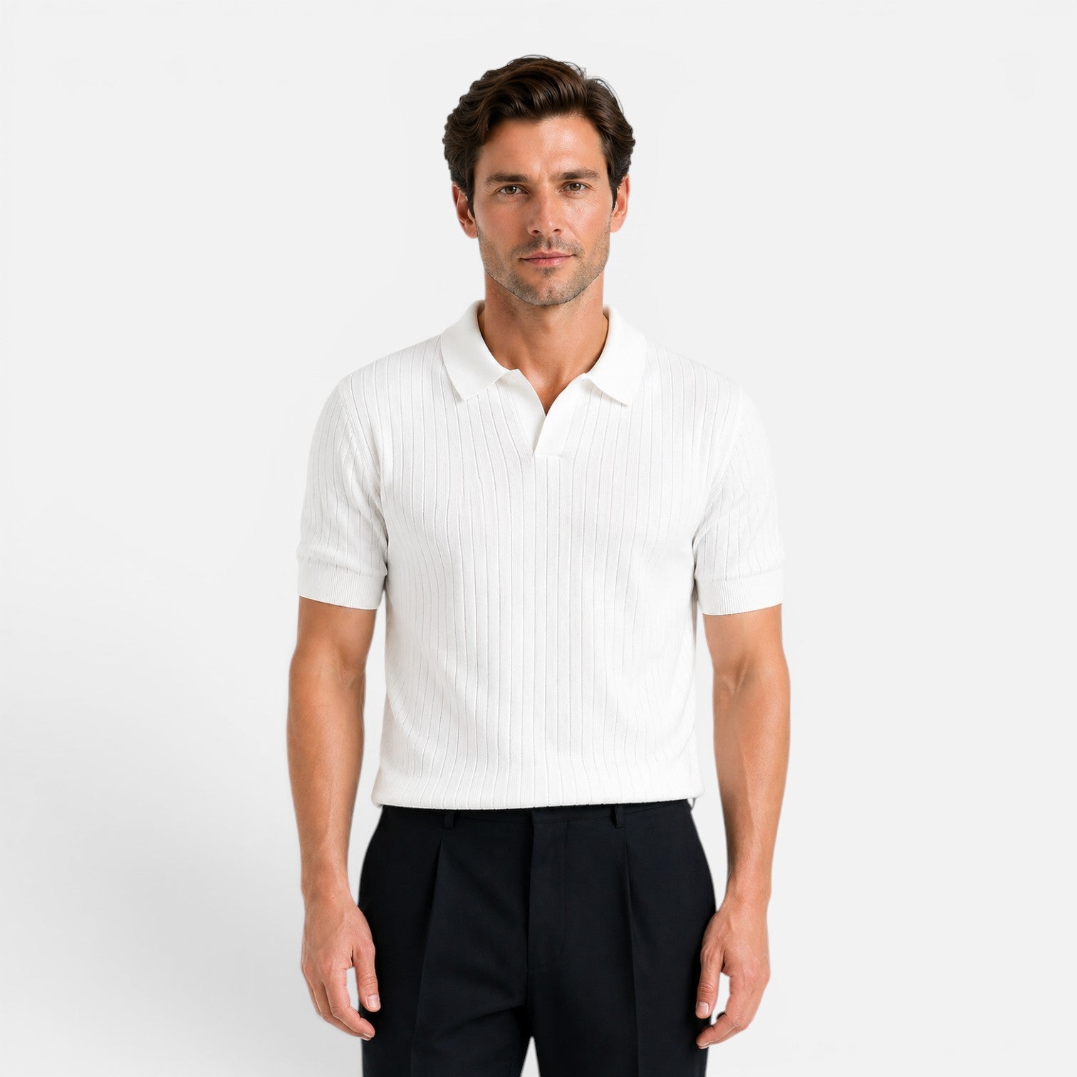 Maison Straver | Men’s Ribbed Knit Polo Shirt Slim Fit