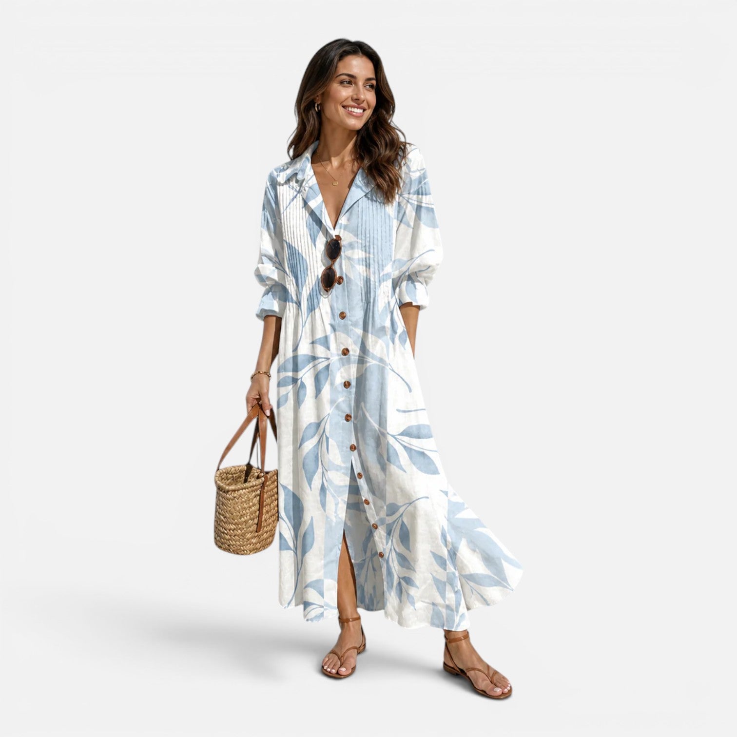 Women’s Printed Button Front Maxi Shirt Dress
