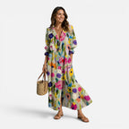 Women’s Printed Button Front Maxi Shirt Dress