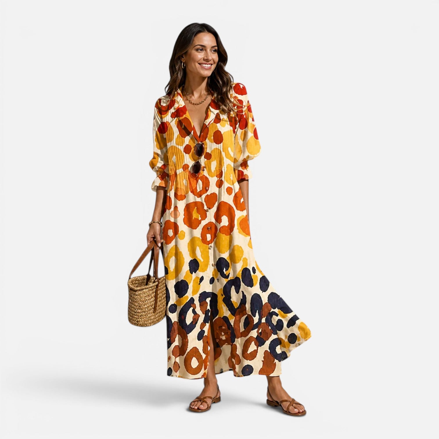 Women’s Printed Button Front Maxi Shirt Dress