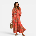 Women’s Printed Button Front Maxi Shirt Dress