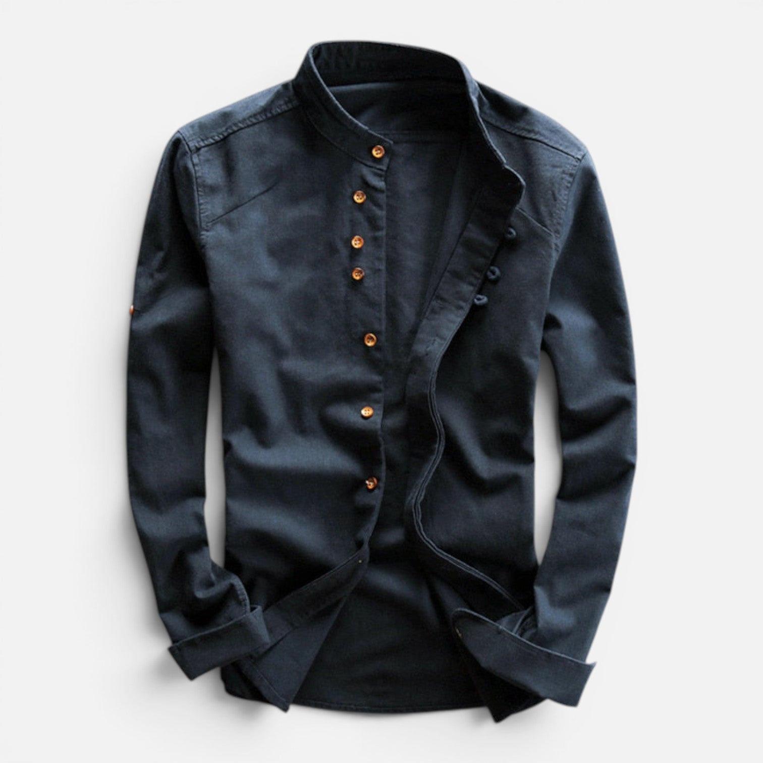Men's Mandarin Collar Button Up Shirt Long Sleeve