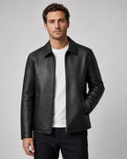 Men’s PU Leather Zip Jacket – Classic Collar Style