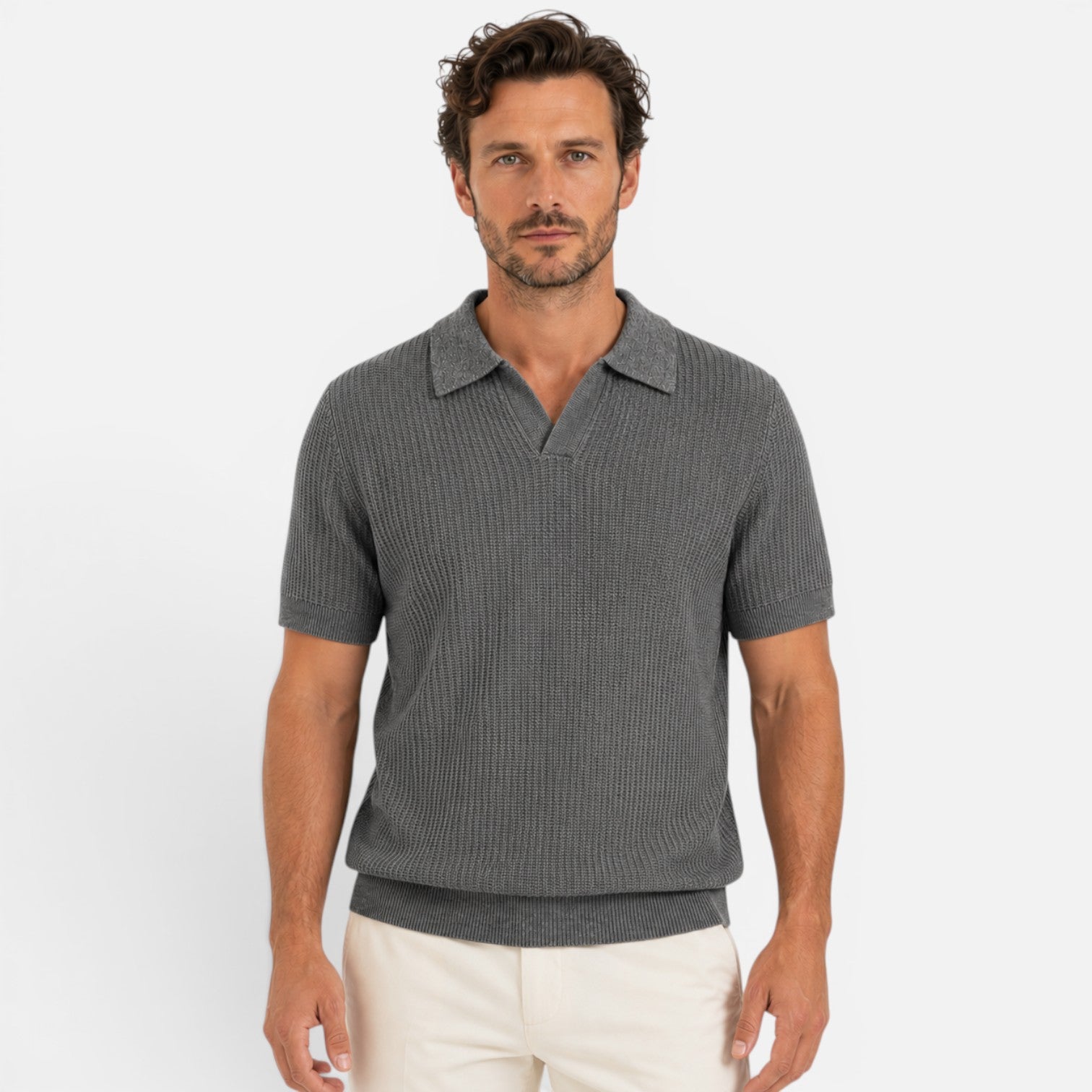 Men's Textured Knit Polo Shirt