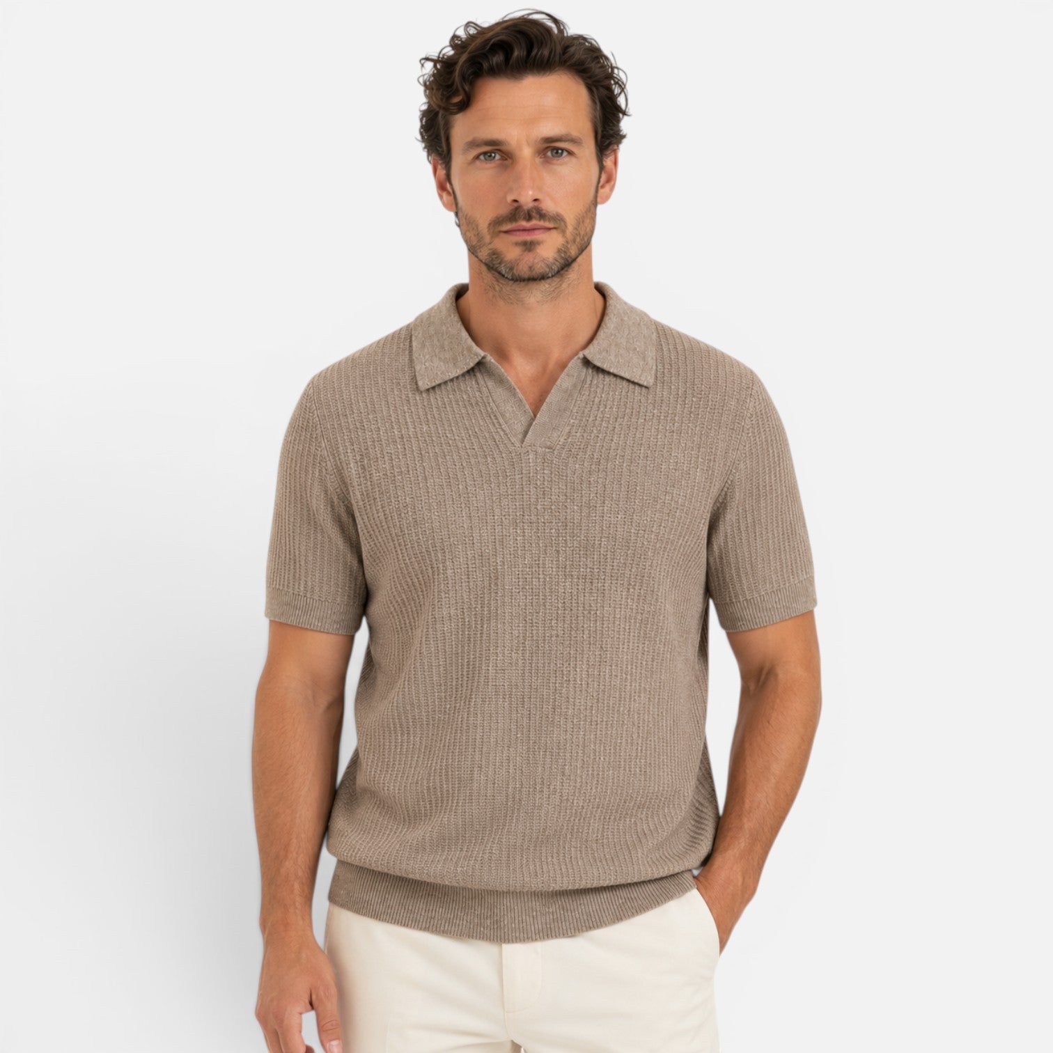 Men's Textured Knit Polo Shirt