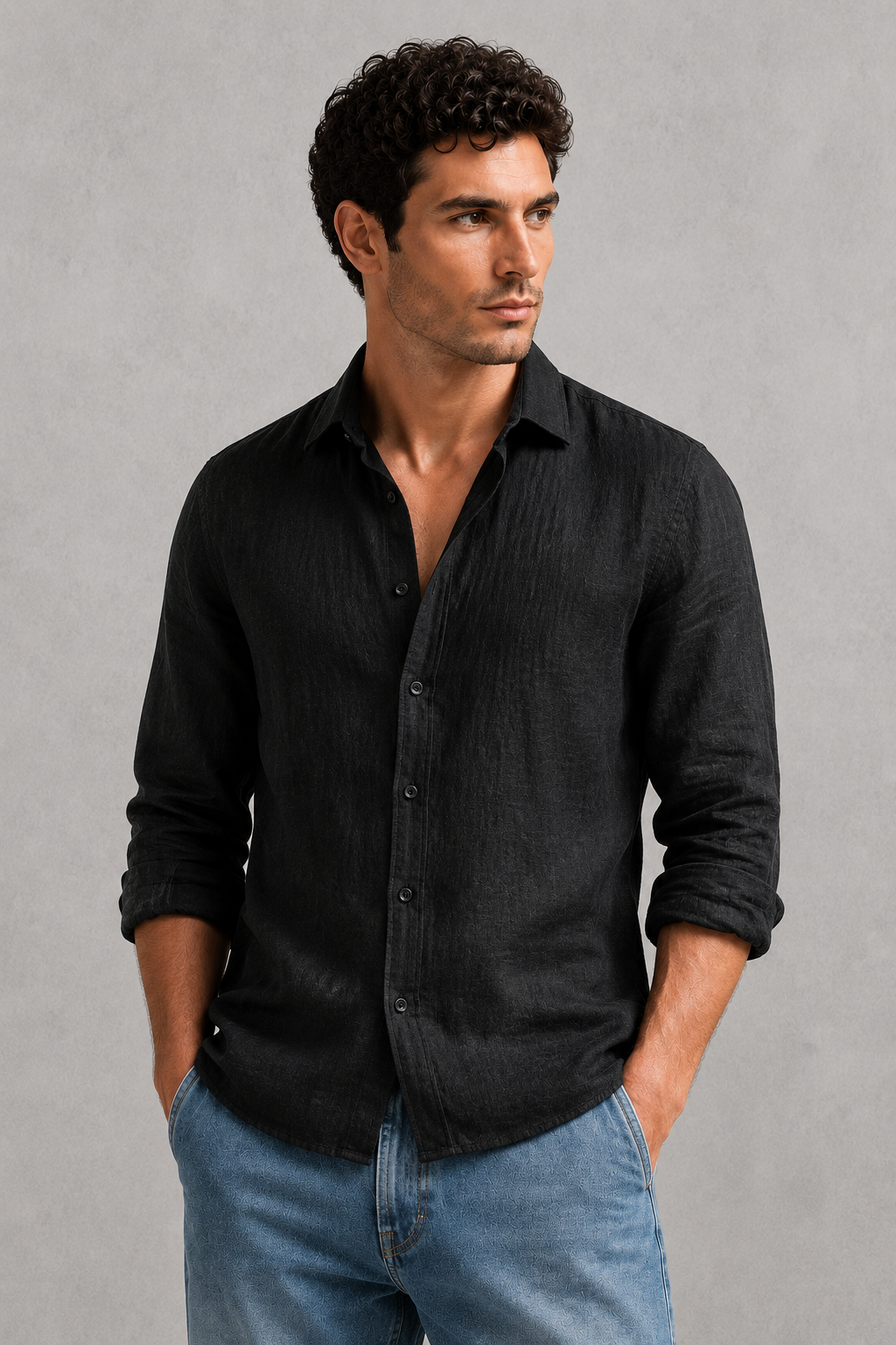 Men's Long Sleeve Casual Shirt – Button-Up Regular Fit