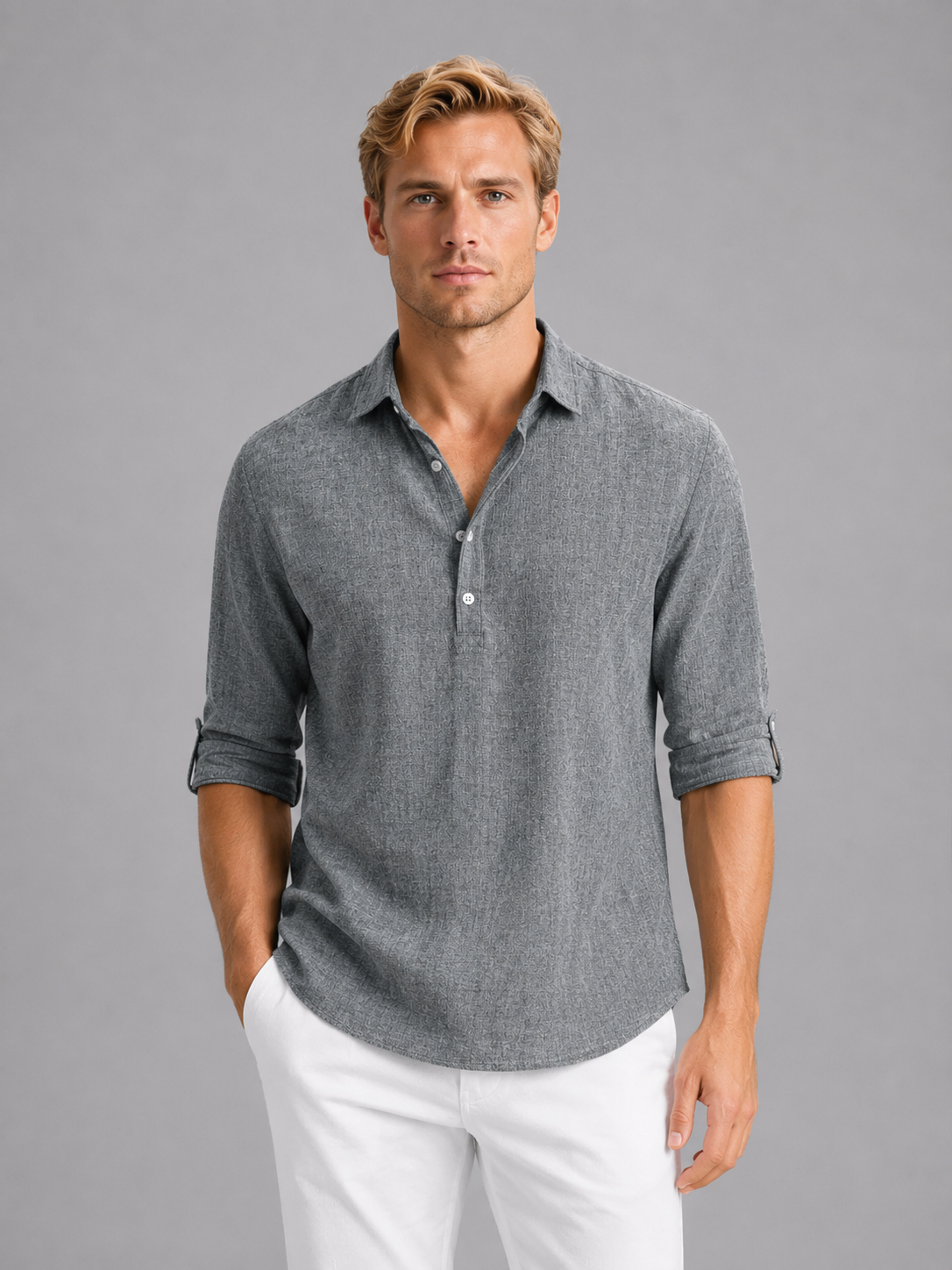 Men's Linen Blend Long Sleeve Shirt – Relaxed Summer Fit