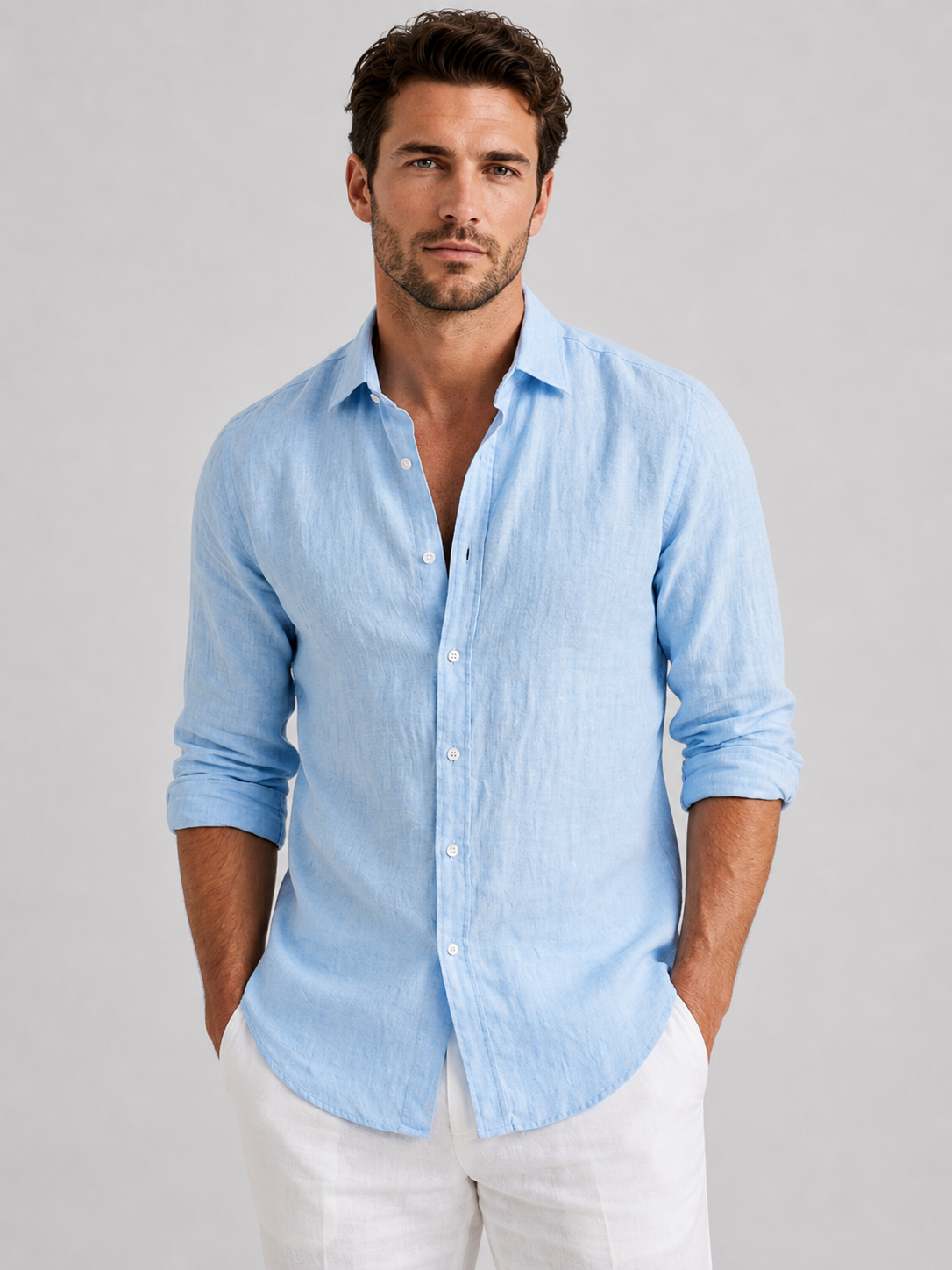 Men's Linen Blend Look Button-Up Shirt – Relaxed Summer Fit