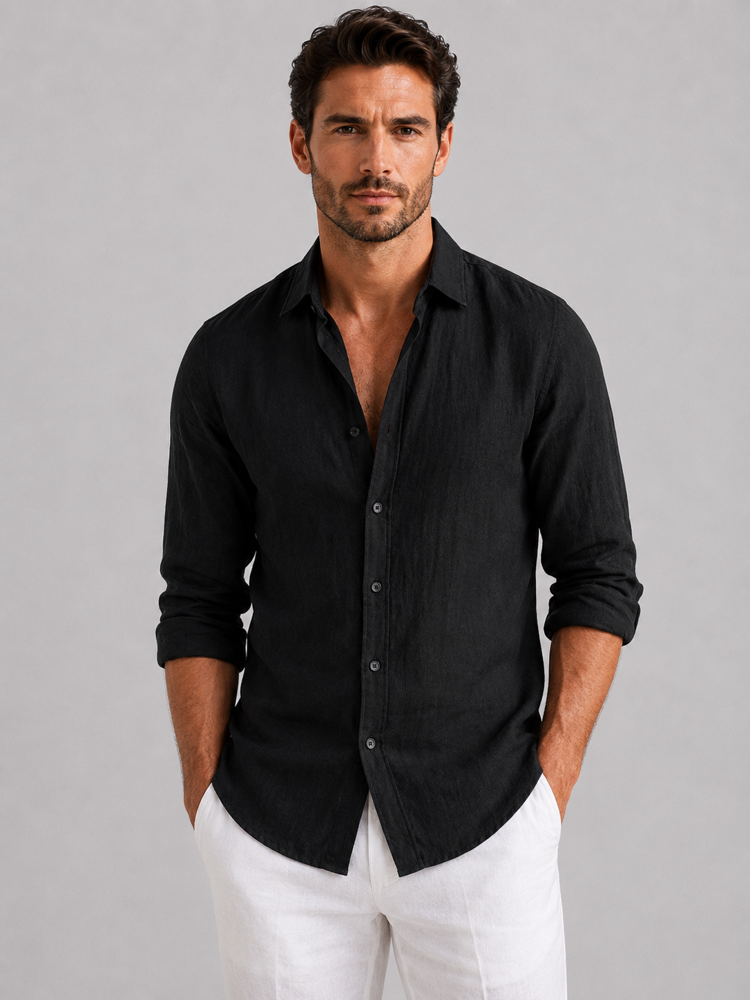 Men's Linen Blend Look Button-Up Shirt – Relaxed Summer Fit