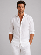 Men's Linen Blend Look Button-Up Shirt – Relaxed Summer Fit