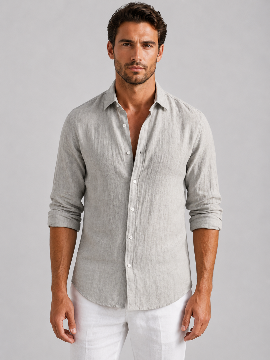 Men's Linen Blend Look Button-Up Shirt – Relaxed Summer Fit