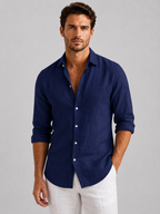 Men's Linen Blend Look Button-Up Shirt – Relaxed Summer Fit