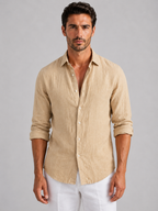 Men's Linen Blend Look Button-Up Shirt – Relaxed Summer Fit