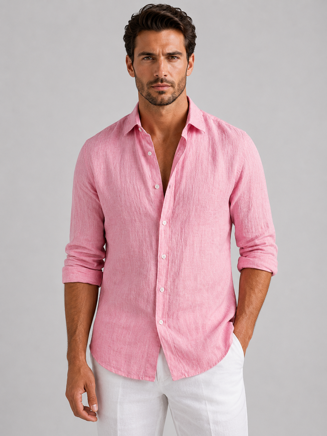 Men's Linen Blend Look Button-Up Shirt – Relaxed Summer Fit