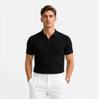 Men's Ribbed Knit Polo Shirt Short Sleeve Casual Summer Top