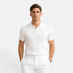 Men's Ribbed Knit Polo Shirt Short Sleeve Casual Summer Top