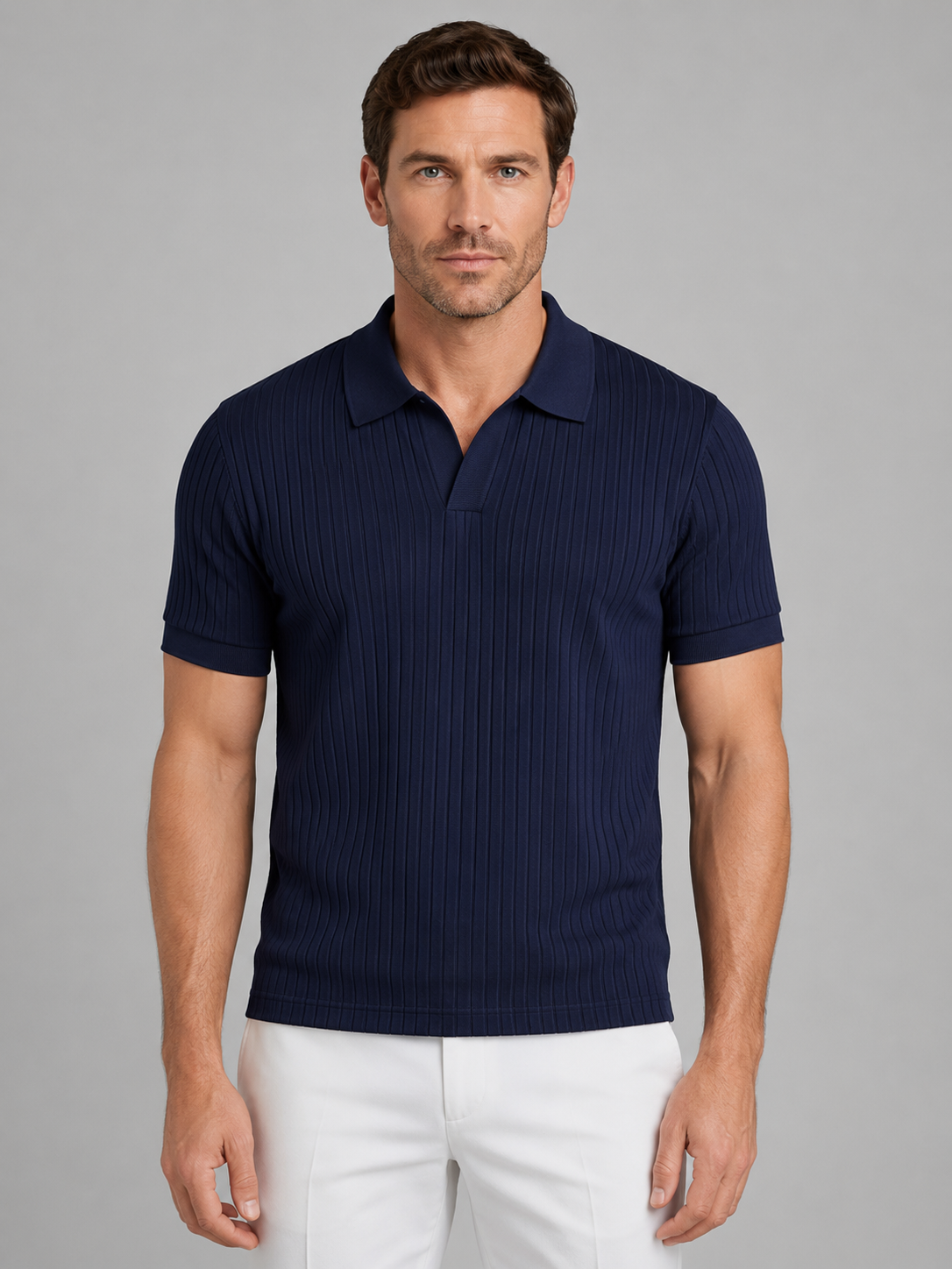 Men's Ribbed Knit Polo Shirt – Tailored Summer Fit
