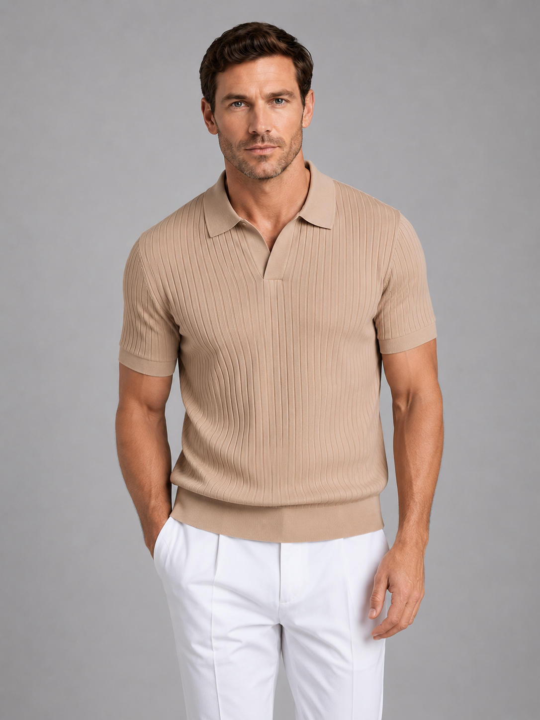 Men's Ribbed Knit Polo Shirt – Tailored Summer Fit