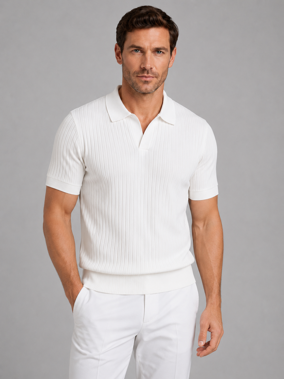 Men's Ribbed Knit Polo Shirt – Tailored Summer Fit