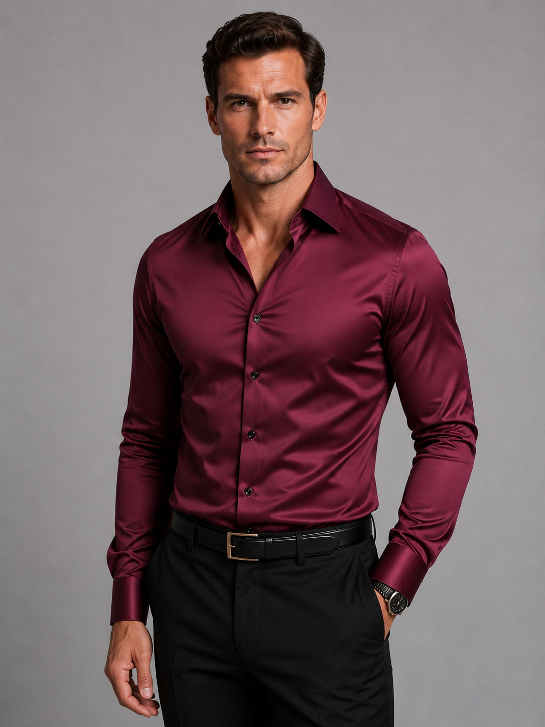 Men's Slim Fit Stretch Dress Shirt Tailored Button Up