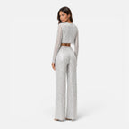 Maison Straver | Women’s Sequin Two Piece Set Crop Top Wide Leg Pants Evening Outfit