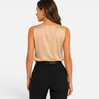 Maison Straver | Women’s Satin Blouse Sleeveless V Neck Silky Top