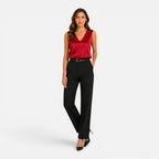 Maison Straver | Women’s Satin Blouse Sleeveless V Neck Silky Top