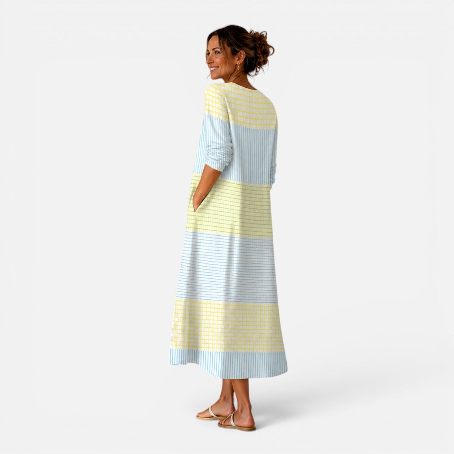 Women's Striped Midi Dress V-Neck Casual Summer Dress