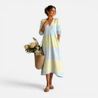 Women's Striped Midi Dress V-Neck Casual Summer Dress