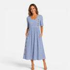 Women's Striped Button Midi Dress