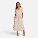 Women's Striped Button Midi Dress