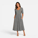 Women's Striped Button Midi Dress