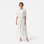Women's White Chiffon Pleated Maxi Dress