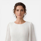 Women's White Chiffon Pleated Maxi Dress