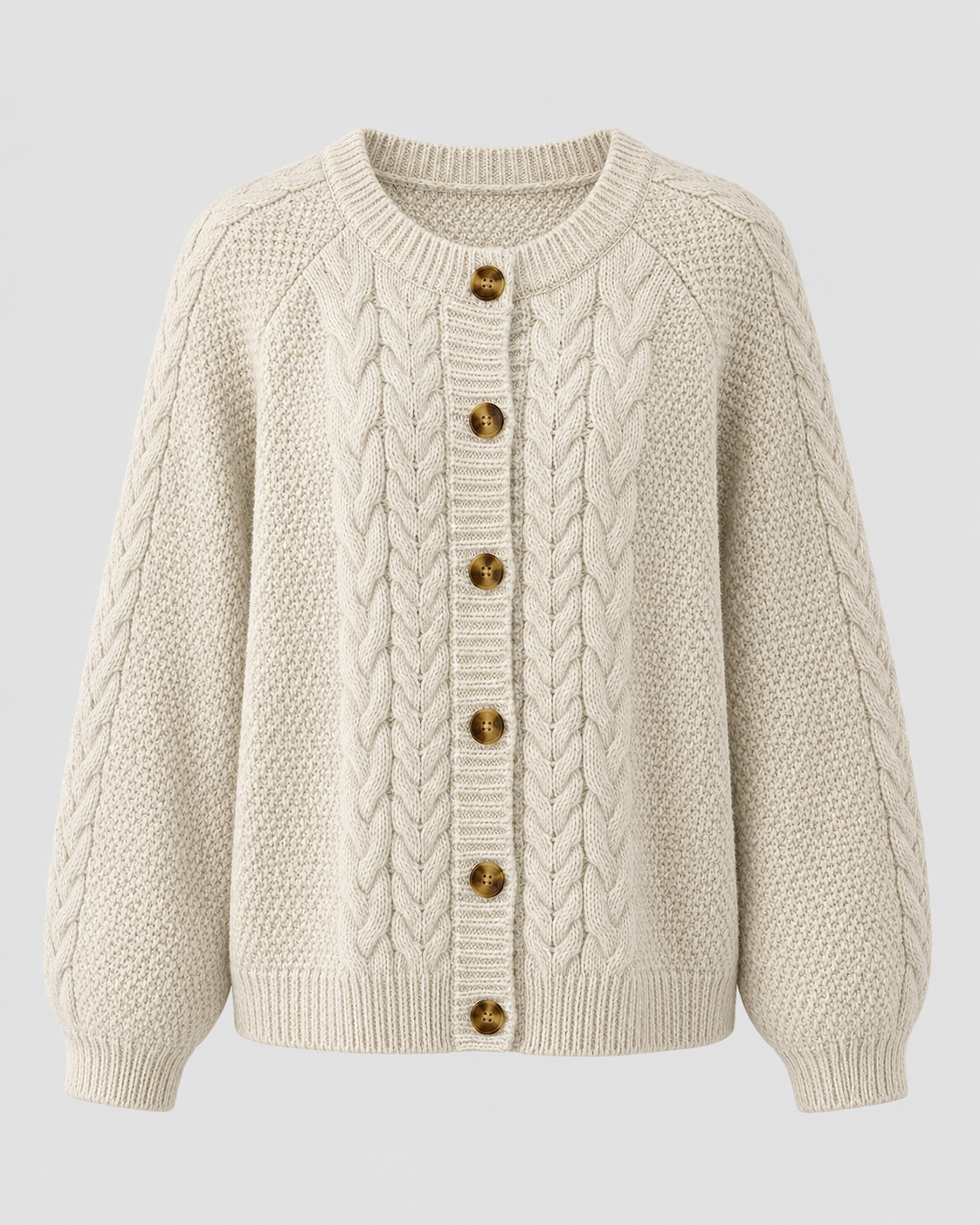 Women’s Cable Knit Cardigan – Button Front Relaxed Fit