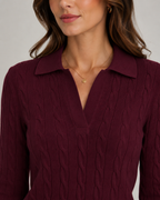 Women’s Cable Knit Polo Sweater with Polo Collar