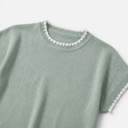 Women's Contrast Trim Knit Top Short Sleeve Relaxed Fit